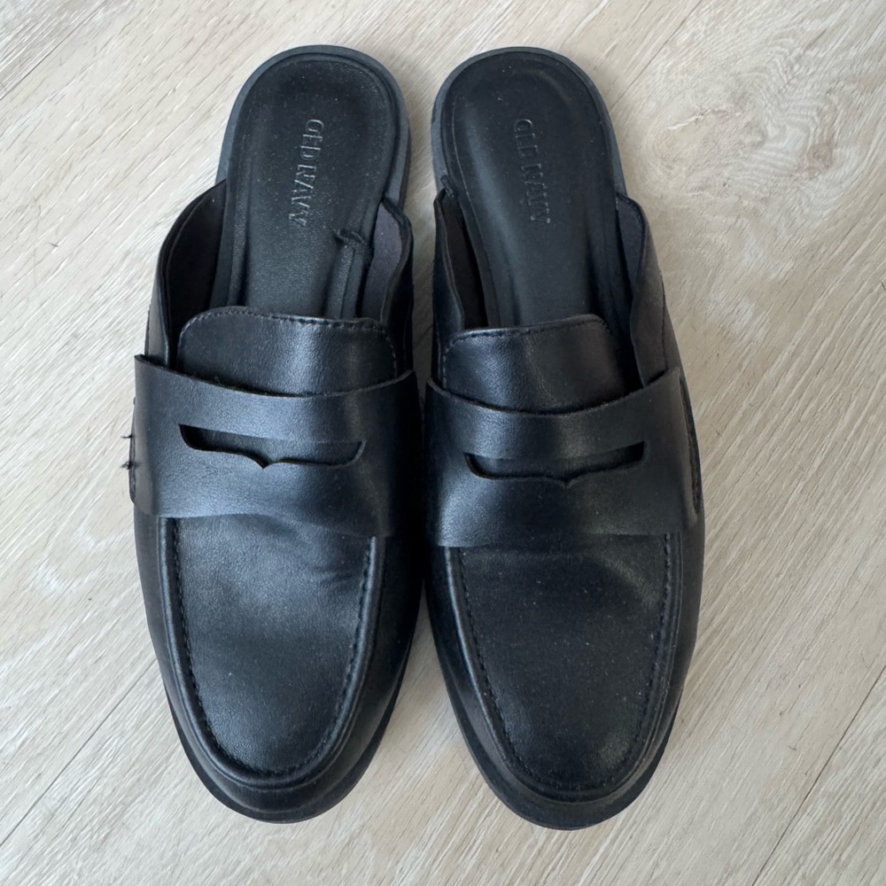 Black Slip-On Leather Penny Loafer Mules - Men